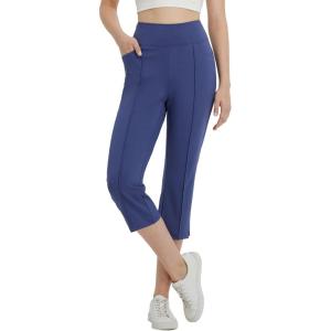 imagebaleaf Womens Capri Yoga Pants Dressy Casual Capris with Pockets Stretch Crop Lounge Pants Straight Open Bottom SummerBlue