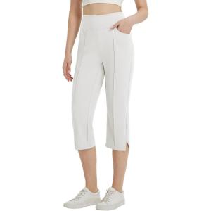 imagebaleaf Womens Capri Yoga Pants Dressy Casual Capris with Pockets Stretch Crop Lounge Pants Straight Open Bottom SummerWhite