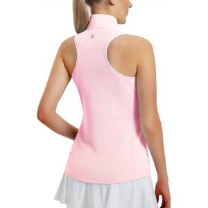imagebaleaf Womens Golf Shirts Tank Top with Quarter Zip Collar Polo Tennis Sleeveless Racerback Tanks Quick Dry UPF 50Light Pink