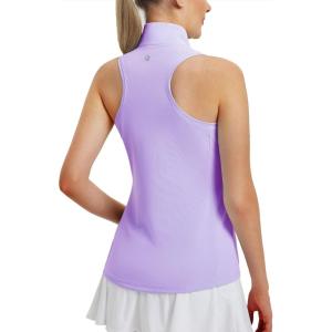 imagebaleaf Womens Golf Shirts Tank Top with Quarter Zip Collar Polo Tennis Sleeveless Racerback Tanks Quick Dry UPF 50Light Purple