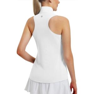 imagebaleaf Womens Golf Shirts Tank Top with Quarter Zip Collar Polo Tennis Sleeveless Racerback Tanks Quick Dry UPF 50White