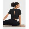 imagebaleaf Womens Open Back Workout Tops Short Sleeve Crop Yoga Shirts Lightweight Athletic Gym Exercise TShirtsBlack