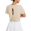 imagebaleaf Womens Open Back Workout Tops Short Sleeve Crop Yoga Shirts Lightweight Athletic Gym Exercise TShirtsHeather Khaki