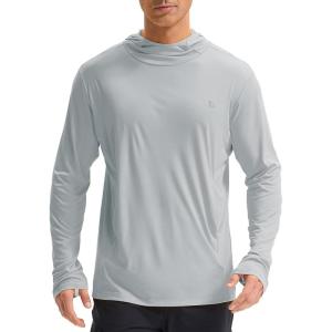 imagebaleaf Mens UPF 50 Sun Protection Hoodie Shirts Kangaroo Pocket UV SPF Performance Fishing Long Sleeve Rash GuardLight Gray