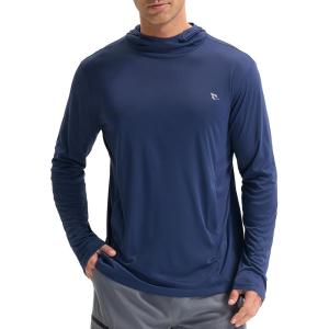 imagebaleaf Mens UPF 50 Sun Protection Hoodie Shirts Kangaroo Pocket UV SPF Performance Fishing Long Sleeve Rash GuardNavy Blue