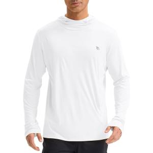imagebaleaf Mens UPF 50 Sun Protection Hoodie Shirts Kangaroo Pocket UV SPF Performance Fishing Long Sleeve Rash GuardWhite