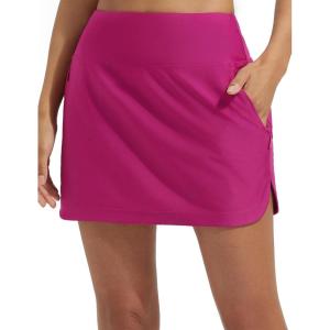 imagebaleaf Womens 14quot High Waisted Swim Skirts with Zipper Pockets Tummy Control Bathing Suit Swim BottomsRose Red