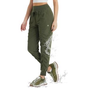 imagebaleaf Womens Joggers with Zip Pockets Hiking Pants Lightweight Quick Dry Water Resistant Track PantsArmy Green