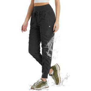 imagebaleaf Womens Joggers with Zip Pockets Hiking Pants Lightweight Quick Dry Water Resistant Track PantsBlack