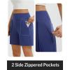 imagebaleaf Womens 7 Inch Bermuda Long Shorts with Zipper Pockets High Waisted Athletic Shorts Walking Dressy Casual LooseBlue