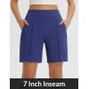 imagebaleaf Womens 7 Inch Bermuda Long Shorts with Zipper Pockets High Waisted Athletic Shorts Walking Dressy Casual LooseBlue