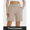 imagebaleaf Womens 7 Inch Bermuda Long Shorts with Zipper Pockets High Waisted Athletic Shorts Walking Dressy Casual LooseKhaki