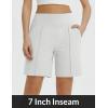 imagebaleaf Womens 7 Inch Bermuda Long Shorts with Zipper Pockets High Waisted Athletic Shorts Walking Dressy Casual LooseWhite