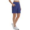 imagebaleaf Womens 7 Inch Bermuda Long Shorts with Zipper Pockets High Waisted Athletic Shorts Walking Dressy Casual LooseBlue