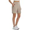 imagebaleaf Womens 7 Inch Bermuda Long Shorts with Zipper Pockets High Waisted Athletic Shorts Walking Dressy Casual LooseKhaki