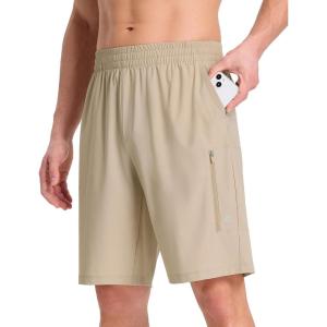 imagebaleaf Mens Athletic Running Shorts 9quot Quick Dry Workout Shorts Lightweight Sports Gym Shorts with Zipper PocketsKhaki