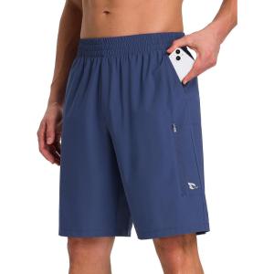 imagebaleaf Mens Athletic Running Shorts 9quot Quick Dry Workout Shorts Lightweight Sports Gym Shorts with Zipper PocketsNavy Blue