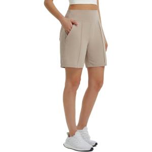 imagebaleaf Womens 7 Inch Bermuda Long Shorts with Zipper Pockets High Waisted Athletic Shorts Walking Dressy Casual LooseKhaki
