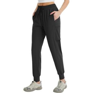 imagebaleaf Womens Cargo Joggers Hiking Pants with Pockets Lightweight Jogger Quick Dry SweatpantsBlack