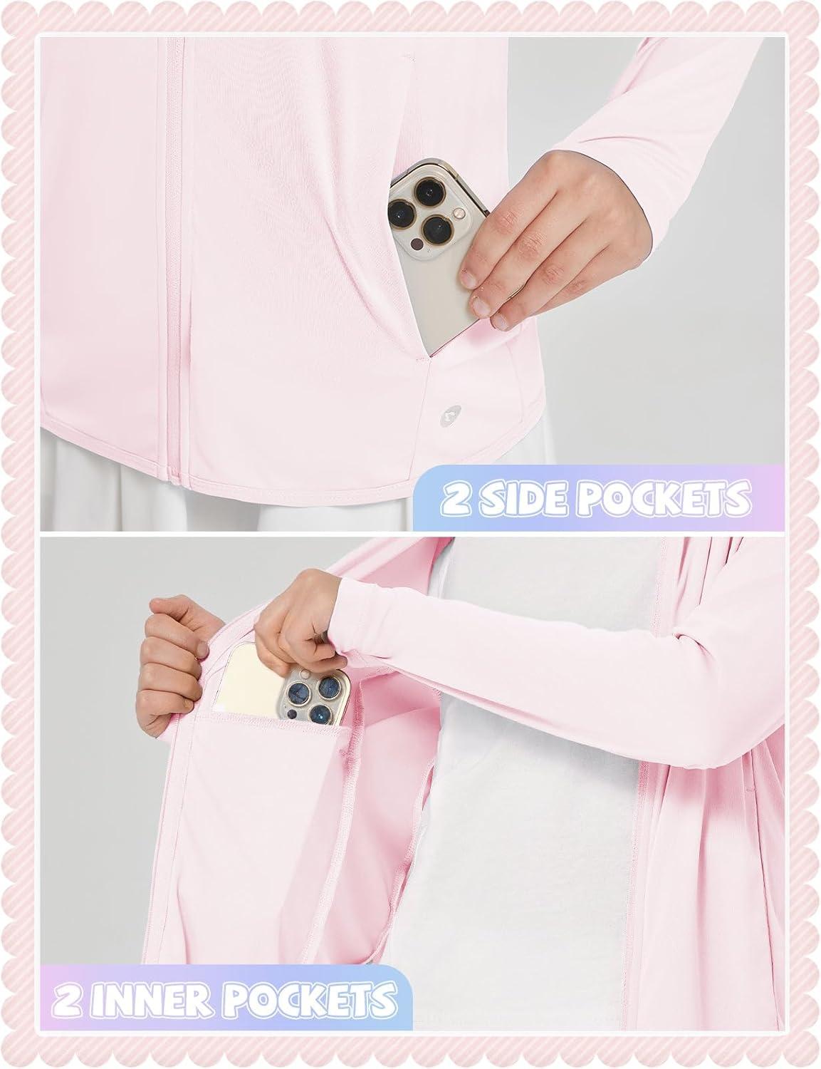 imagebaleaf Girls UPF 50 Rash Guard Sun Jacket Hoodie SPF UV Protection Full Zip Swim Shirts Long Sleeve for KidsLight Pink