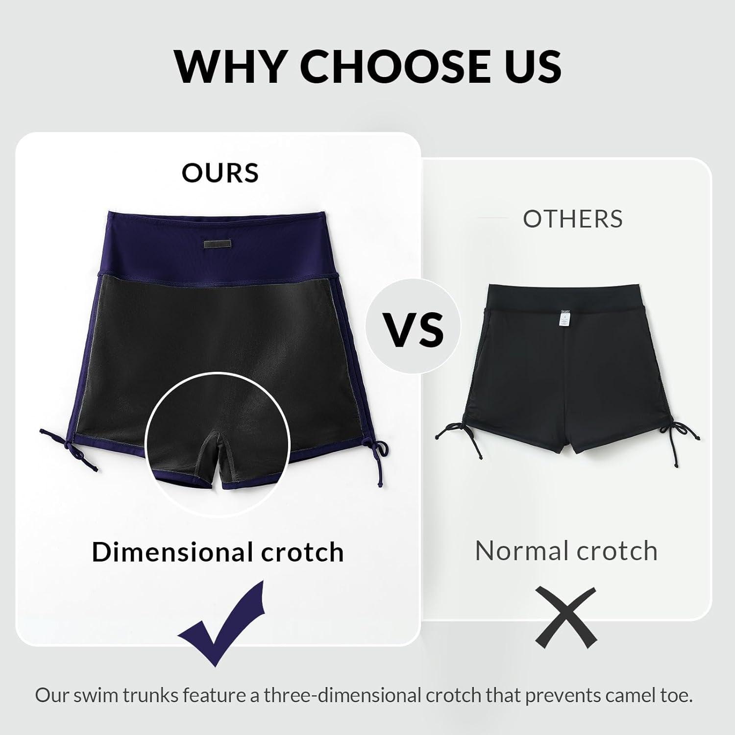 imagebaleaf Womens 3quot High Waisted Swim Shorts Tummy Control Swimsuit Bottoms Ruched Side Board Shorts with PocketNavy Blue
