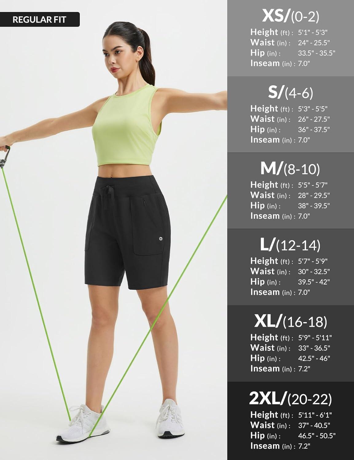 imagebaleaf Womens 7quot Athletic Running Shorts Long Workout Shorts High Waisted Quick Dry 4 Zipper Pockets UPF50Black