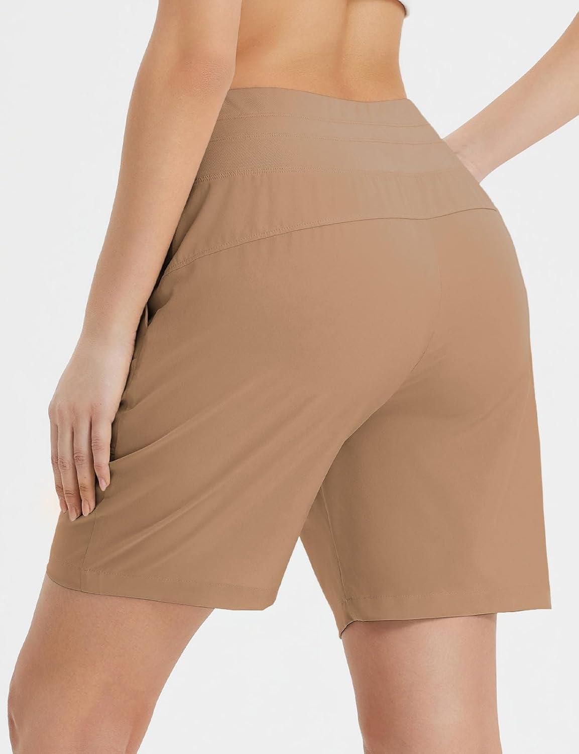 imagebaleaf Womens 7quot Athletic Running Shorts Long Workout Shorts High Waisted Quick Dry 4 Zipper Pockets UPF50Brown