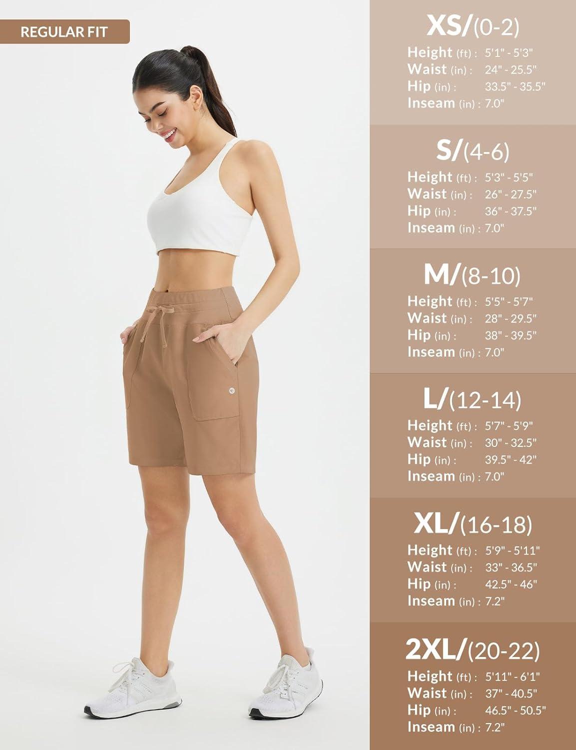imagebaleaf Womens 7quot Athletic Running Shorts Long Workout Shorts High Waisted Quick Dry 4 Zipper Pockets UPF50Brown