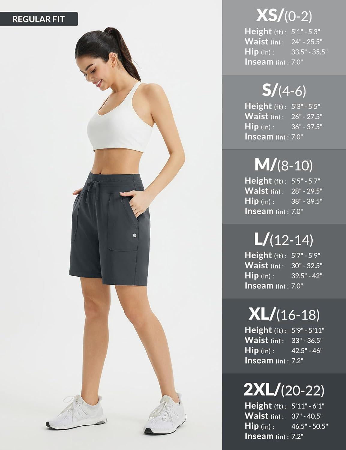 imagebaleaf Womens 7quot Athletic Running Shorts Long Workout Shorts High Waisted Quick Dry 4 Zipper Pockets UPF50Dark Gray