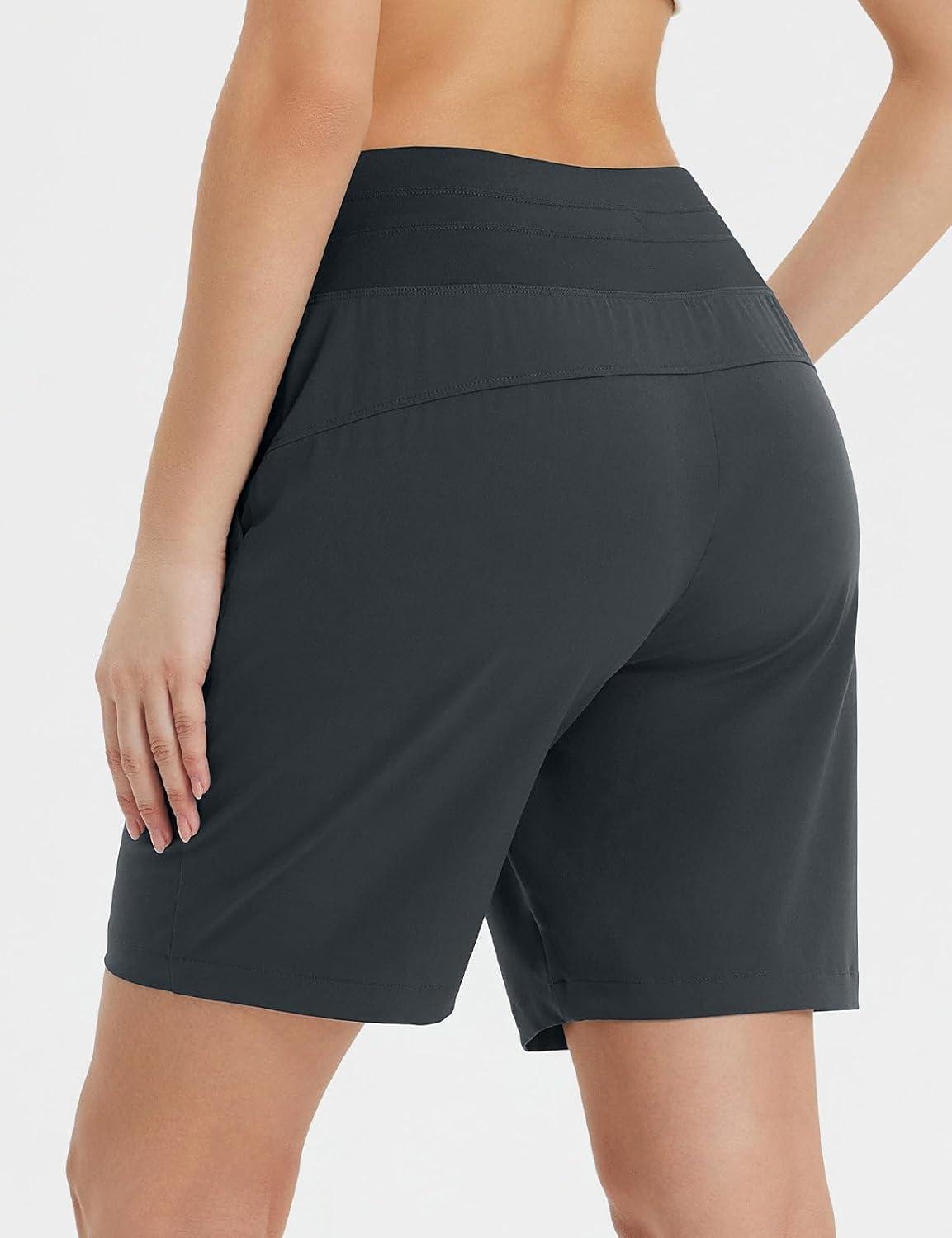 imagebaleaf Womens 7quot Athletic Running Shorts Long Workout Shorts High Waisted Quick Dry 4 Zipper Pockets UPF50Dark Gray