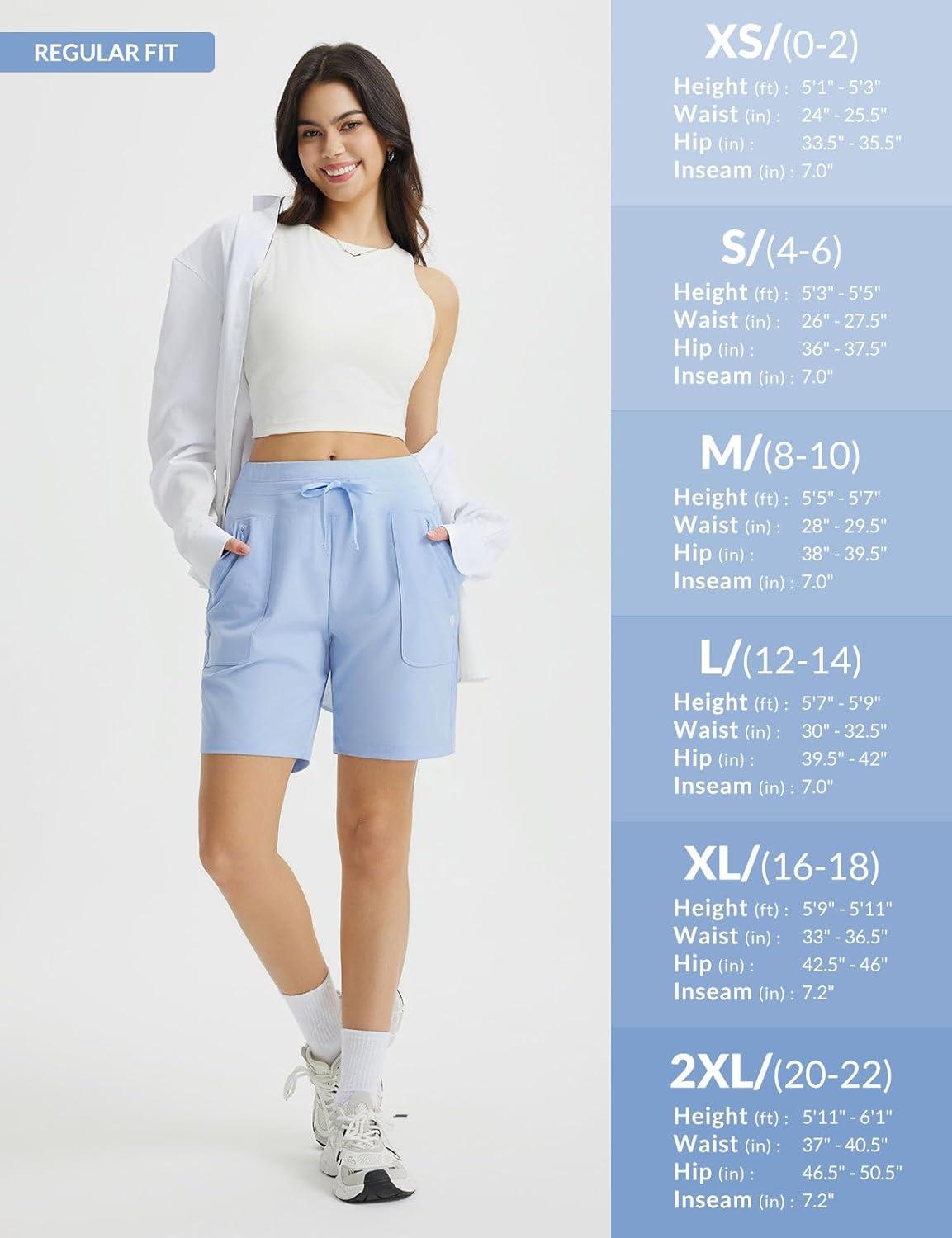 imagebaleaf Womens 7quot Athletic Running Shorts Long Workout Shorts High Waisted Quick Dry 4 Zipper Pockets UPF50Light Blue