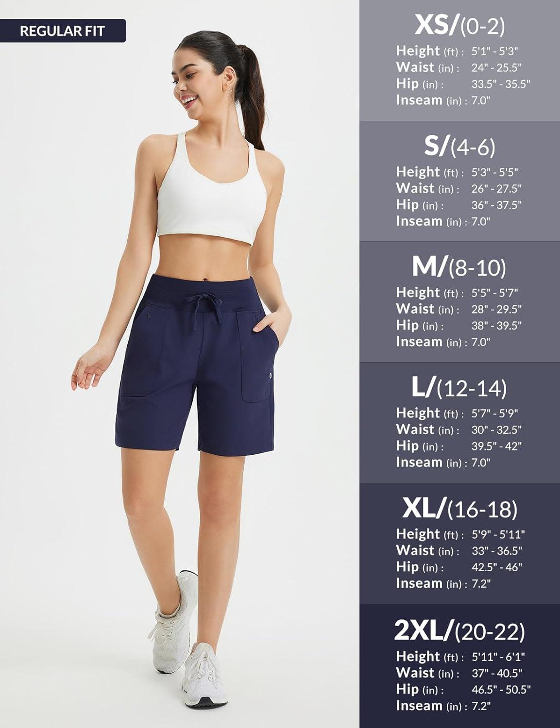 imagebaleaf Womens 7quot Athletic Running Shorts Long Workout Shorts High Waisted Quick Dry 4 Zipper Pockets UPF50Navy Blue