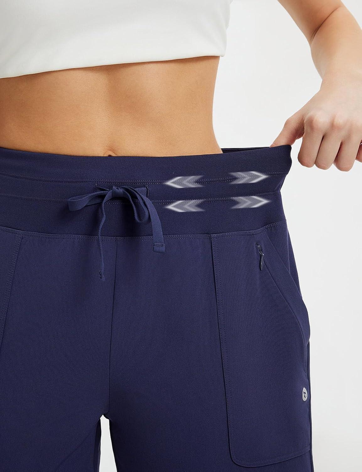 imagebaleaf Womens 7quot Athletic Running Shorts Long Workout Shorts High Waisted Quick Dry 4 Zipper Pockets UPF50Navy Blue