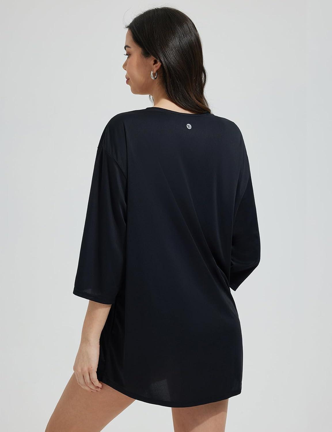 imagebaleaf Womens Beach Cover Up UPF 50 2025 Lightweight Cardigan 34 Sleeve Sun Shirts SPF Sun Wrap with PocketBlack