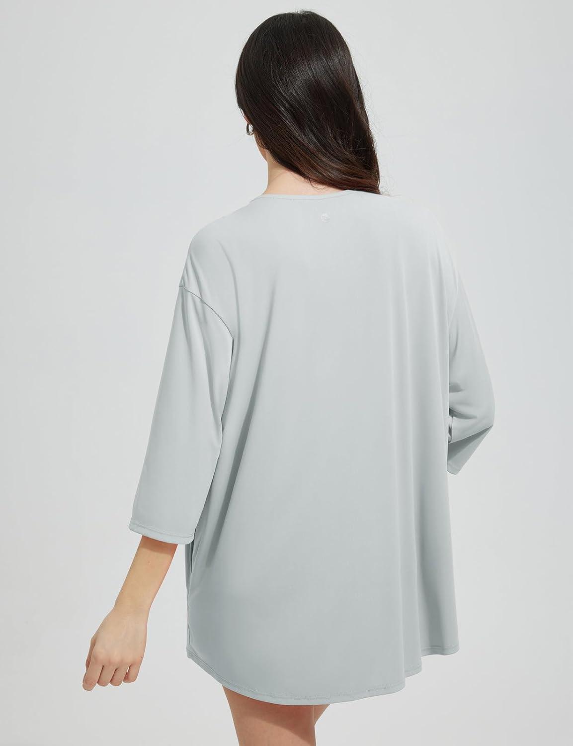 imagebaleaf Womens Beach Cover Up UPF 50 2025 Lightweight Cardigan 34 Sleeve Sun Shirts SPF Sun Wrap with PocketLight Gray