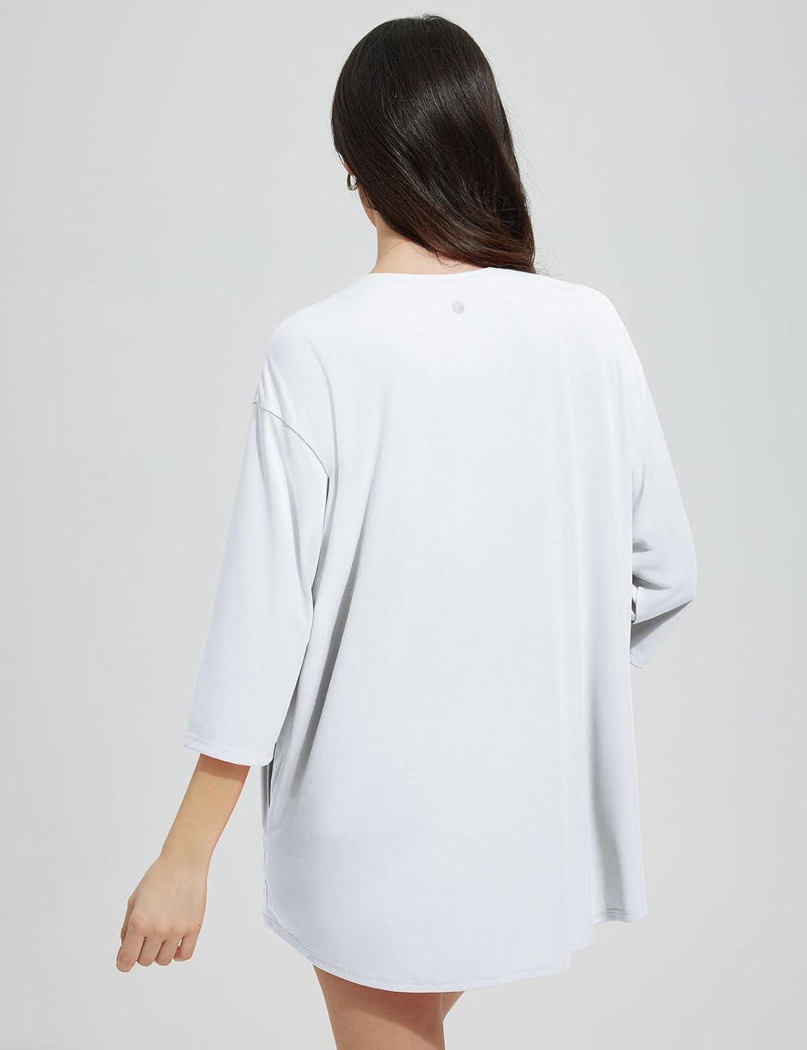 imagebaleaf Womens Beach Cover Up UPF 50 2025 Lightweight Cardigan 34 Sleeve Sun Shirts SPF Sun Wrap with PocketWhite
