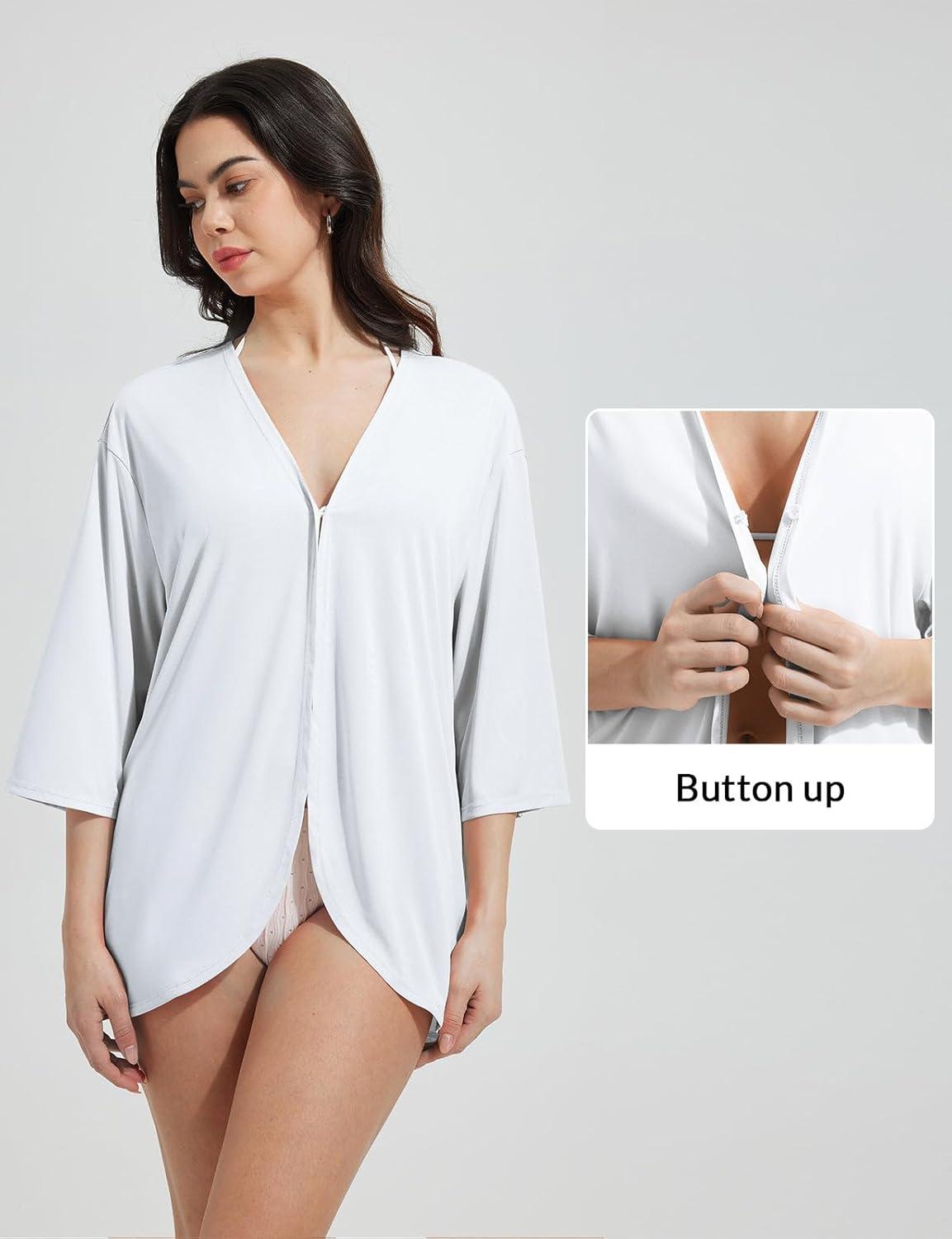 imagebaleaf Womens Beach Cover Up UPF 50 2025 Lightweight Cardigan 34 Sleeve Sun Shirts SPF Sun Wrap with PocketWhite