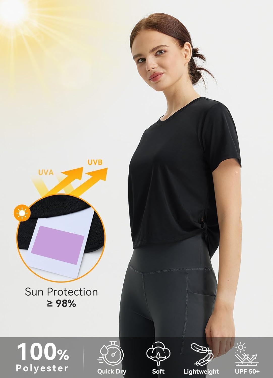 imagebaleaf Womens Cropped Workout Tops Short Sleeve Athletic Running Shirts Loose Fit Quick Dry Yoga TShirts UPF 50Black