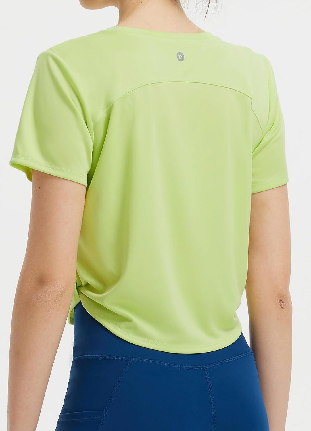 imagebaleaf Womens Cropped Workout Tops Short Sleeve Athletic Running Shirts Loose Fit Quick Dry Yoga TShirts UPF 50Lime Green