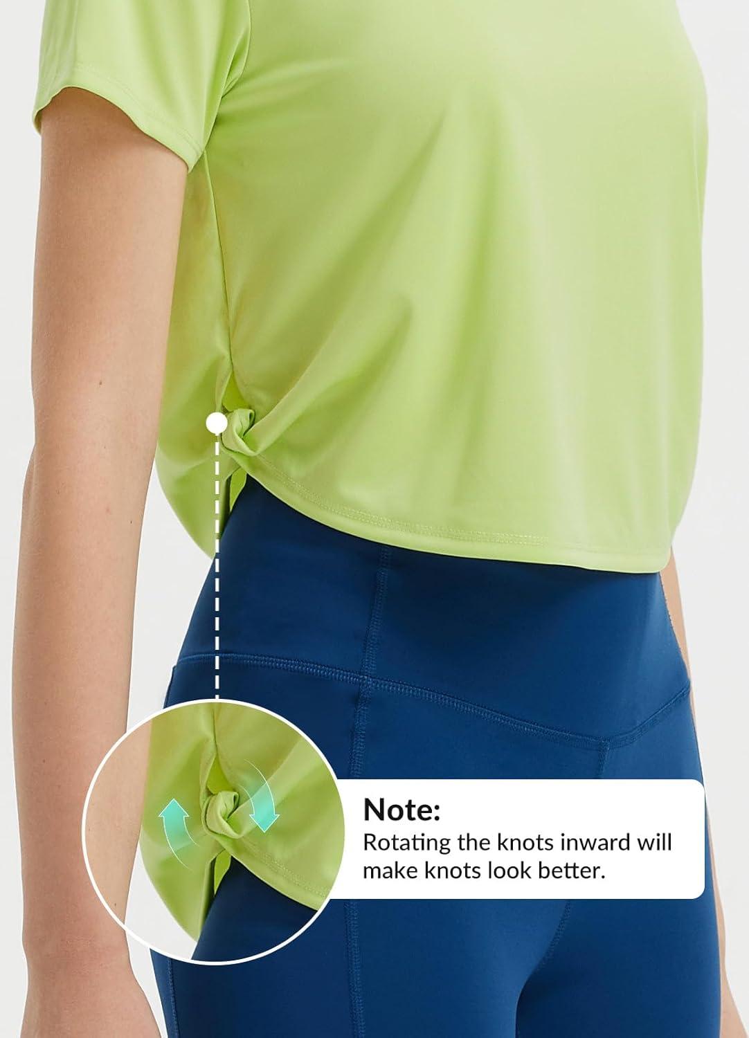 imagebaleaf Womens Cropped Workout Tops Short Sleeve Athletic Running Shirts Loose Fit Quick Dry Yoga TShirts UPF 50Lime Green