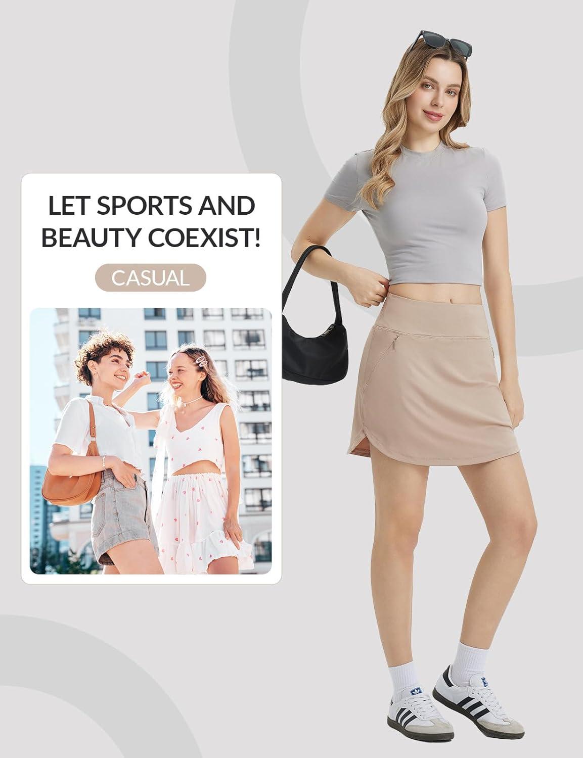 imagebaleaf Womens Golf Skirts with 5 Pockets High Waisted Skorts Tennis Athletic Running Casual Khaki M