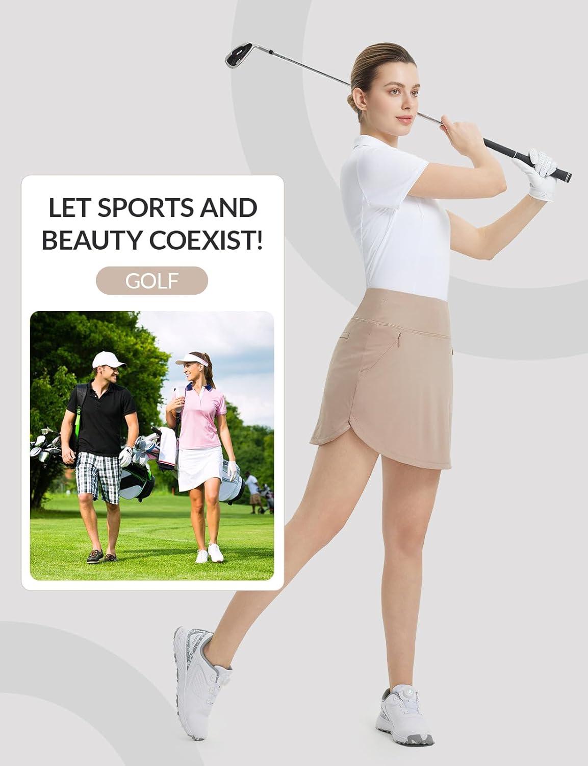 imagebaleaf Womens Golf Skirts with 5 Pockets High Waisted Skorts Tennis Athletic Running Casual Khaki M