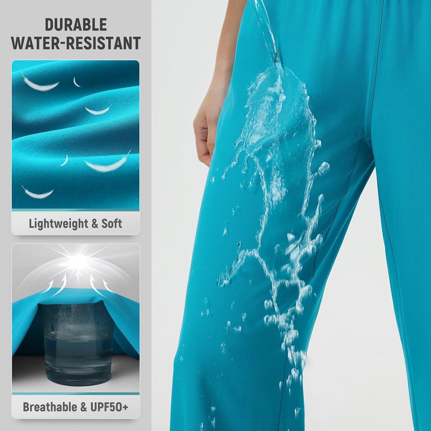 imagebaleaf Womens Hiking Pants Travel Wide Leg Pants with Pockts UPF 50 Loose Lightweight Water Resistant WorkAqua Blue