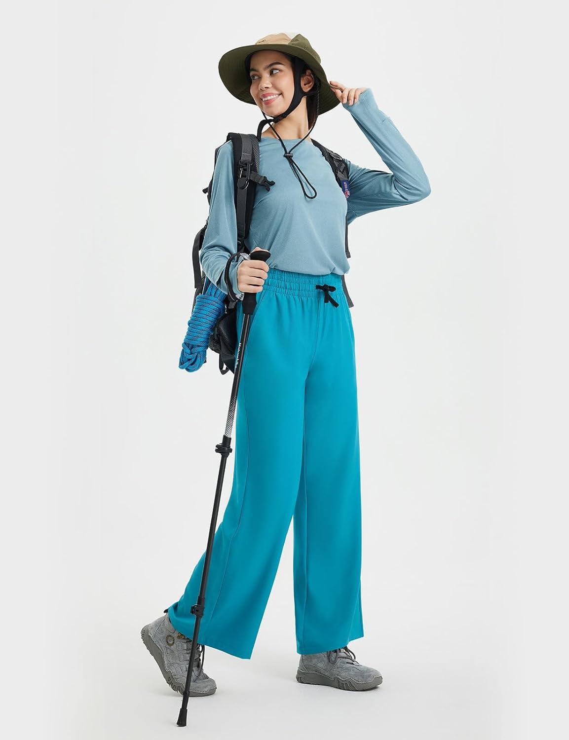 imagebaleaf Womens Hiking Pants Travel Wide Leg Pants with Pockts UPF 50 Loose Lightweight Water Resistant WorkAqua Blue