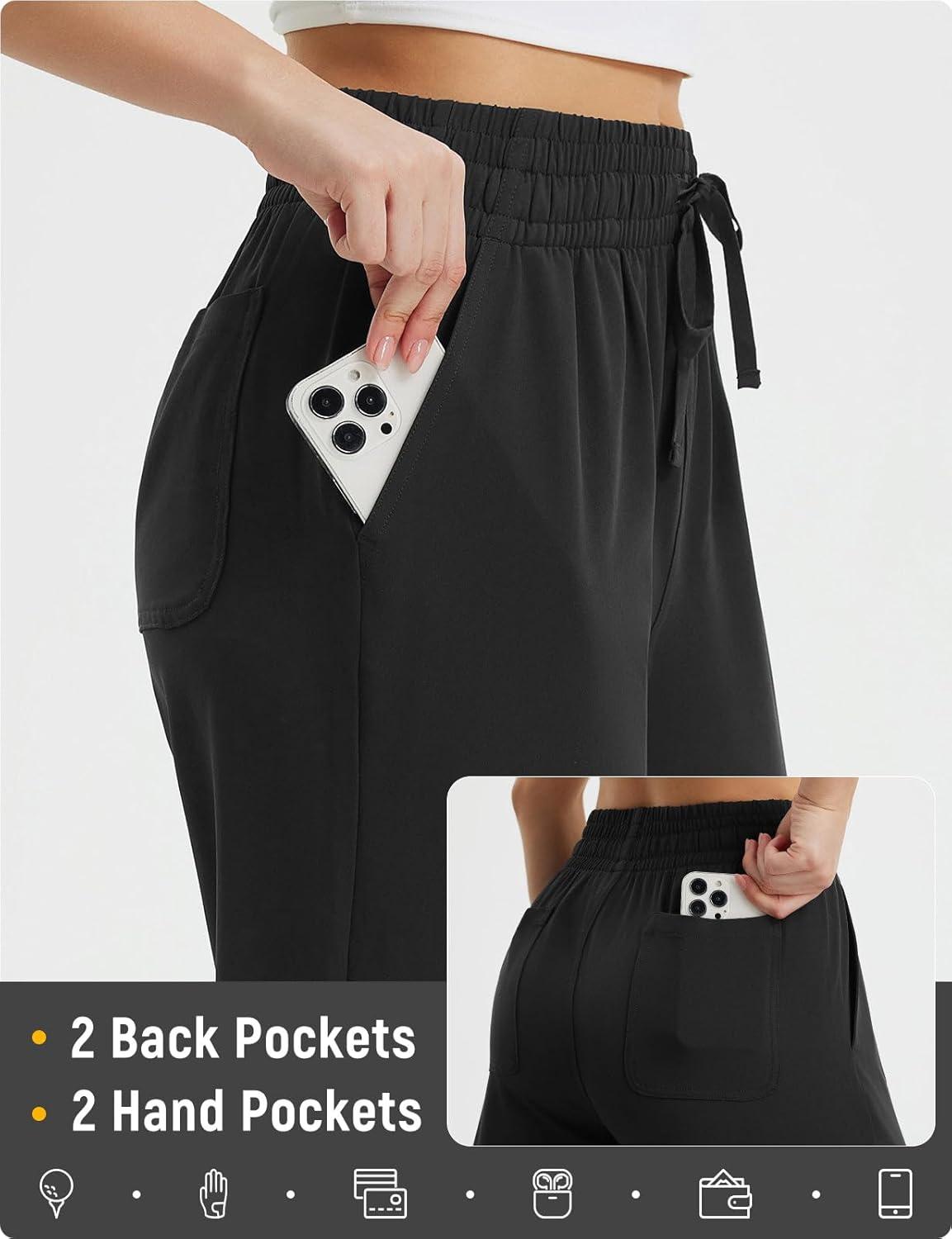 imagebaleaf Womens Hiking Pants Travel Wide Leg Pants with Pockts UPF 50 Loose Lightweight Water Resistant WorkBlack