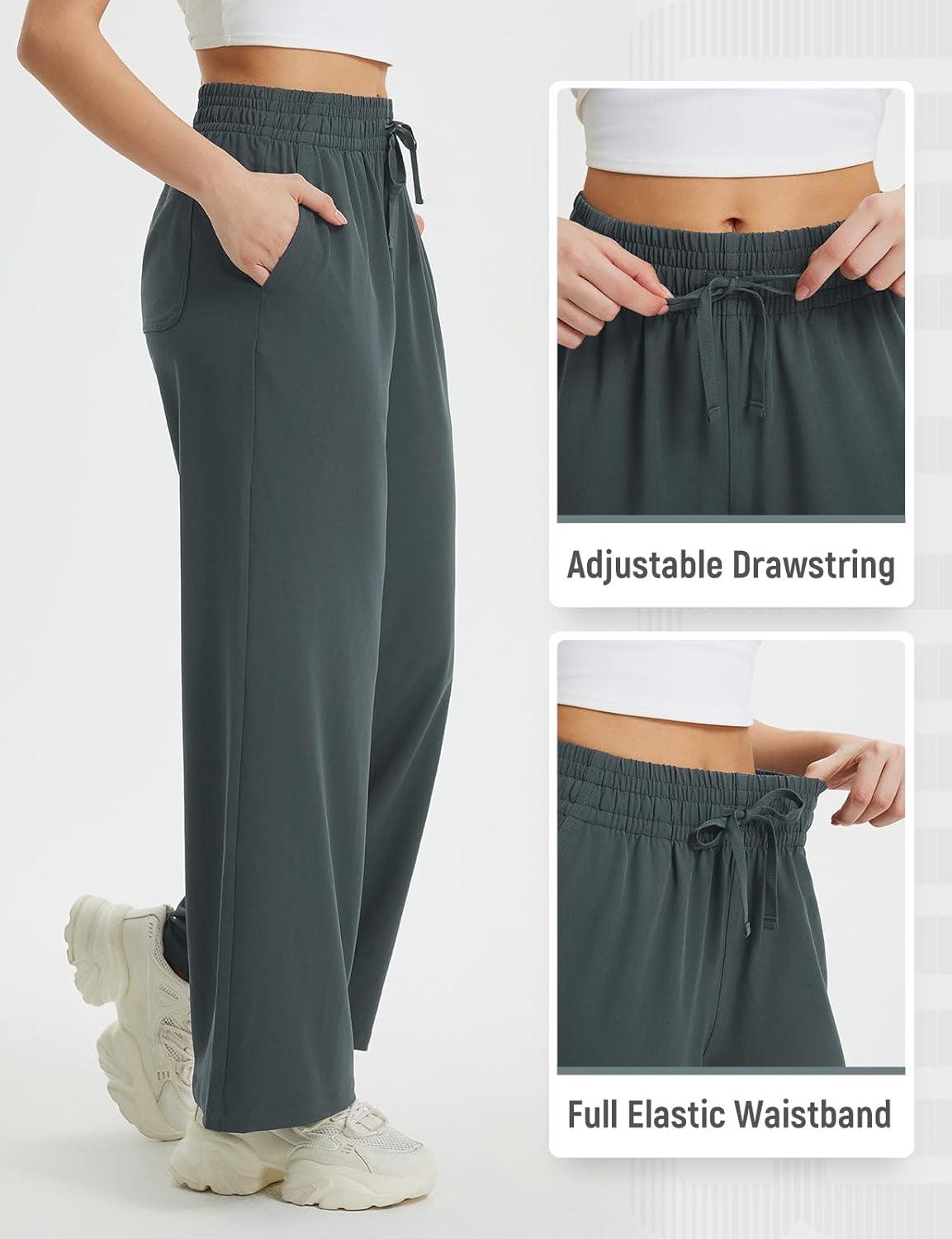 imagebaleaf Womens Hiking Pants Travel Wide Leg Pants with Pockts UPF 50 Loose Lightweight Water Resistant WorkDark Gray
