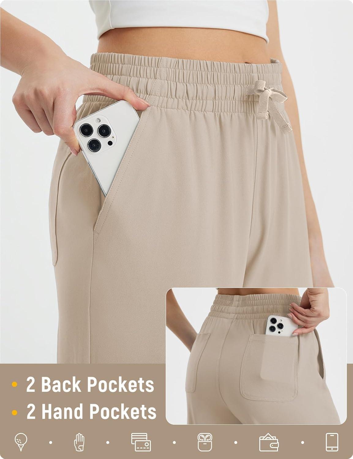 imagebaleaf Womens Hiking Pants Travel Wide Leg Pants with Pockts UPF 50 Loose Lightweight Water Resistant WorkKhaki