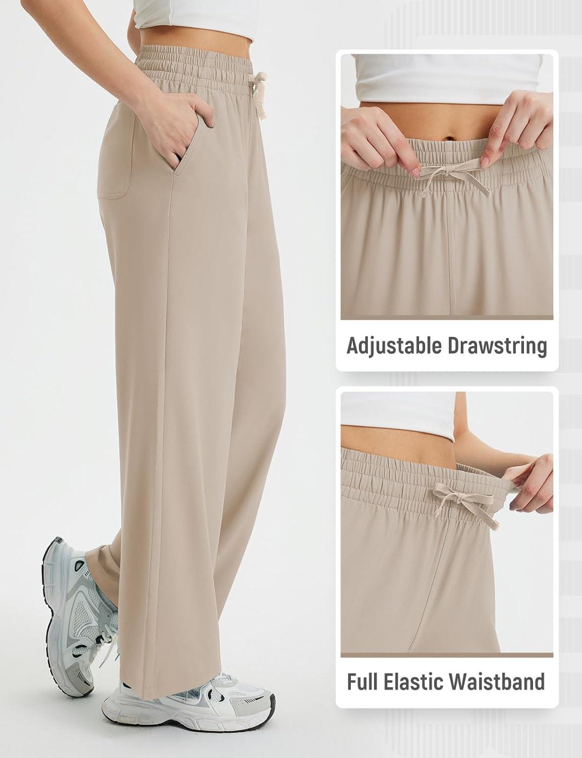 imagebaleaf Womens Hiking Pants Travel Wide Leg Pants with Pockts UPF 50 Loose Lightweight Water Resistant WorkKhaki