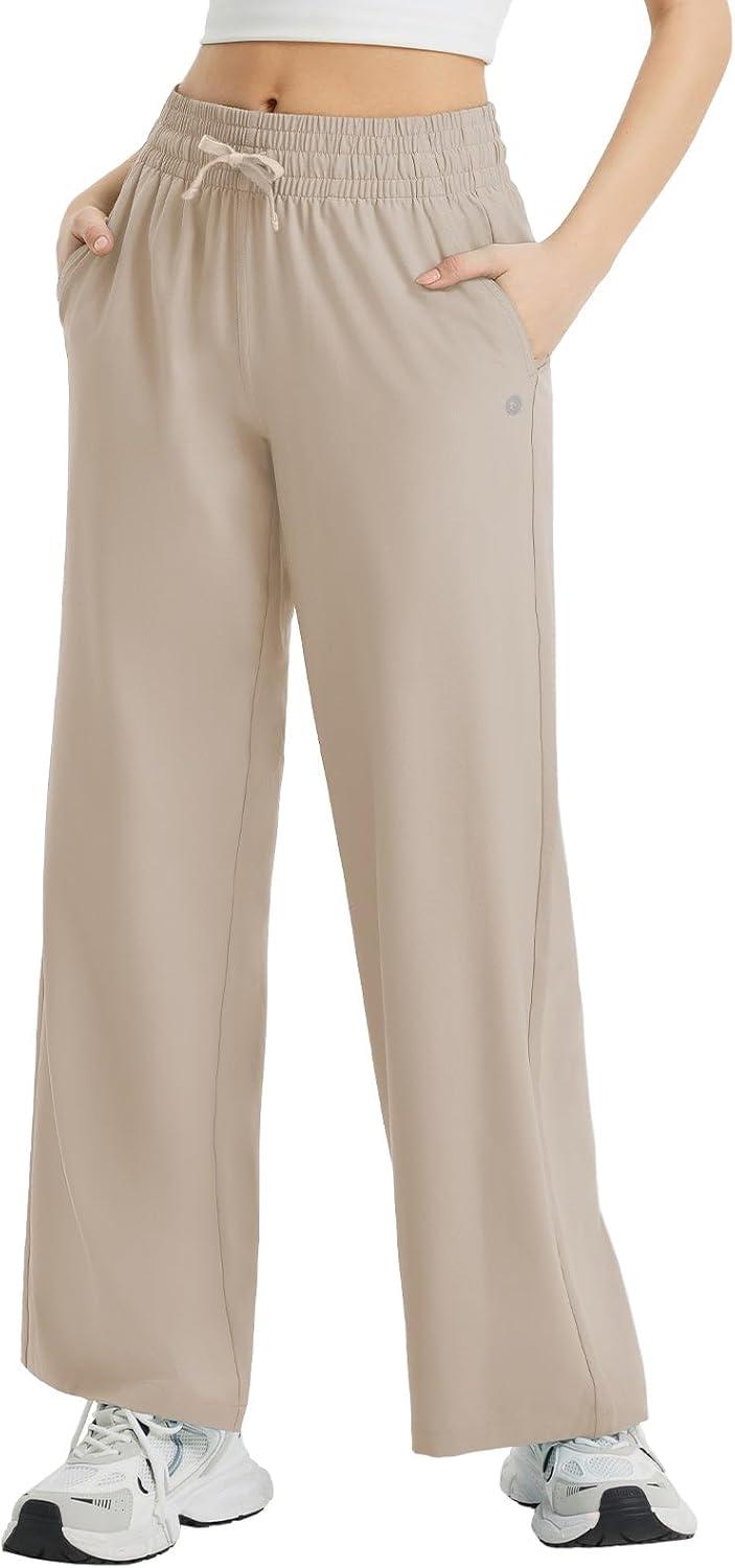 imagebaleaf Womens Hiking Pants Travel Wide Leg Pants with Pockts UPF 50 Loose Lightweight Water Resistant WorkKhaki