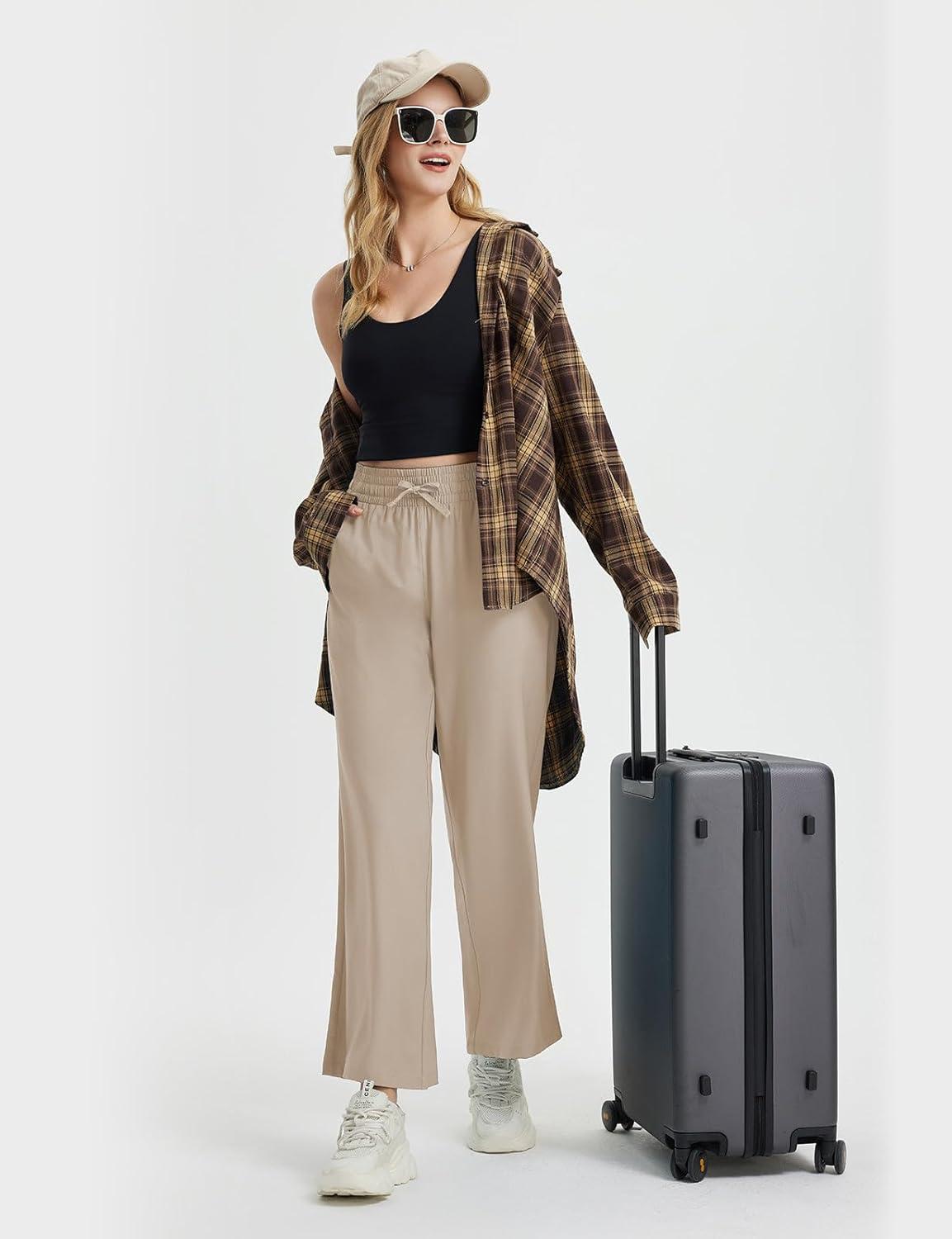 imagebaleaf Womens Hiking Pants Travel Wide Leg Pants with Pockts UPF 50 Loose Lightweight Water Resistant WorkKhaki